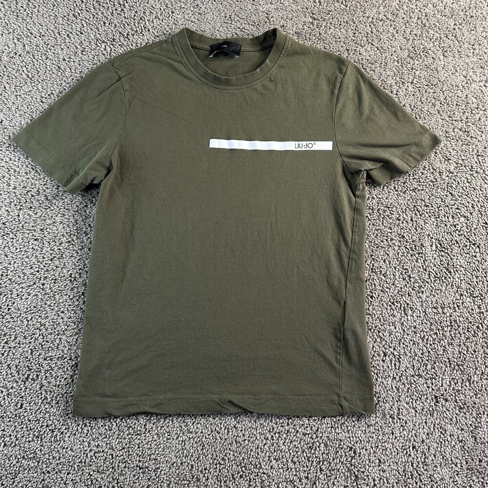 Lui Jo Shirt Mens Small Green White Stripe Cotton Short Sleeve Italian Designer